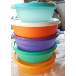 Lot Of 5 TUPPERWARE Microwave Cereal Bowls With Butterfly Lids 2415B & 1405 2208
